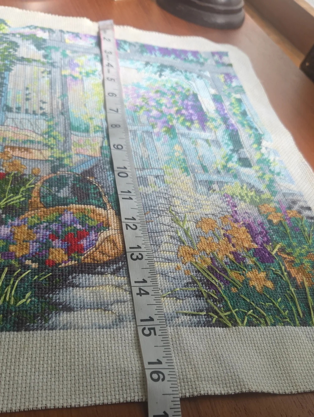 Hand-Embroidered Garden Scene Wall Art - Purple, Green, Yellow